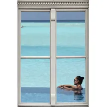 Queence Wandsticker Frau im Pool, Wandsticker, Wandbild, selbstklebend, 3D, Fenster blau
