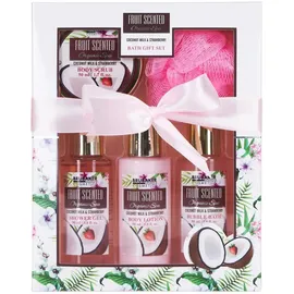 Brubaker Pflege-Geschenkset Badeset mit Erdbeeren & Kokosnuss Duft 50 ml