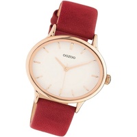 OOZOO Quarzuhr Oozoo Damen Armbanduhr Timepieces, (Analoguhr), Damenuhr Lederarmband rot, rundes Gehäuse, groß (ca. 42mm) rot