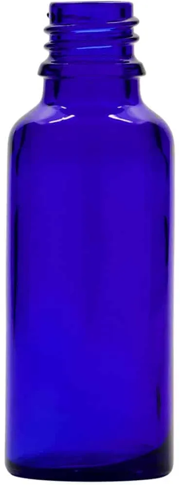 Flacon pharmaceutique 30 ml , verre, bleu roi, col : DIN 18