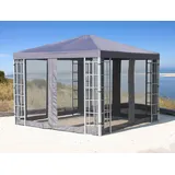 Quick Star Rank Pavillon Set 3x3m Metall Garten Partyzelt Anthrazit mit 4 Seitenteilen mit Moskitonetz