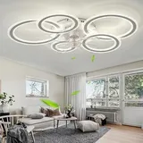 Caufloce LED-deckenleuchte Mit Ventilator Groß, Dimmbar Deckenventilator Lampe Leise, Reversibel Deckenventilator Mit Beleuchtung 6 Speed Timer Modern Für Wohnzimmer-Weiß