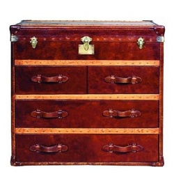 Casa Padrino Kommode Casa Padrino Luxus Art Deco Kommode Vintage Braun 107 x 53 x H. 102 cm – Handgefertigte Echtleder Truhe mit 4 Schubladen und Deckel