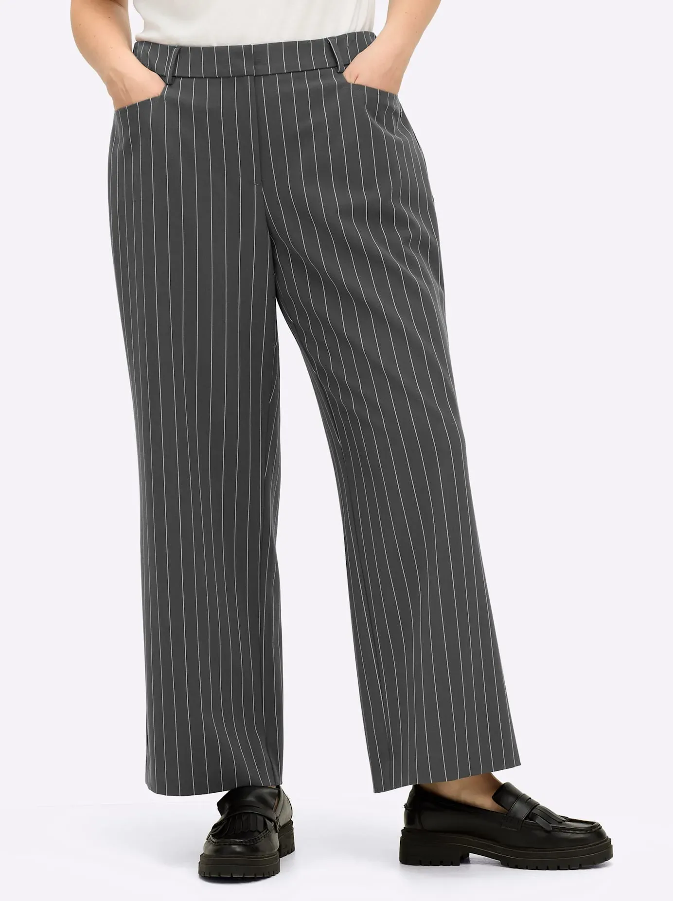 Webhose SHEEGO, Damen, Gr. 40, Normalgrößen, graphit, hellgrau, gestreift, 63% Polyester, 33% Viskose, 4% Elasthan, gemustert, gestreift, mehrfarbig, Hosen