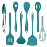 Homikit Küchenhelfer Set, 8-Teiliges Silikon Küchenutensilien Kochbesteck Set mit Pfannenwender, Hitzebeständiger Kochutensilien Kochgeschirr zum Kochen, Gesund & Antihaft, Spülmaschinenfest, Blau