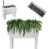 Kadax Blumentopf auf Beinen, Hochbeet aus Kunststoff in 2 Größen, Pflanzkasten in Rattanmotiv, Blumenkasten für Garten, Balkon, Terrasse, Pflanztrog, Kräuterbeet (60cm / weiß)