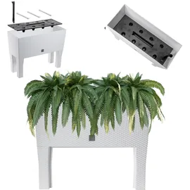 Kadax Blumentopf auf Beinen, Hochbeet aus Kunststoff in 2 Größen, Pflanzkasten in Rattanmotiv, Blumenkasten für Garten, Balkon, Terrasse, Pflanztrog, Kräuterbeet (60cm / weiß)