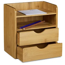 relaxdays Schreibtisch-Organizer braun Bambus 2 Schubladen, 2 Ablagen Fächer 20,0 x 13,0 x 21,0 cm