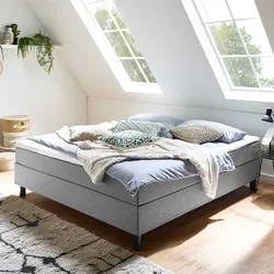 Boxspringbett 62 cm hoch Webstoff Bezug in Grau