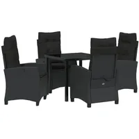 VidaXL 5-teiliges Garten-Esstischset mit Kissen - Schwarzes Poly-Rattan