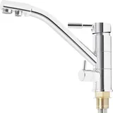 Waschtischarmatur, 304 Edelstahl, Zweigriff für Warm- und Kaltwasser, drehbarer Auslauf, multifunktional, hellgrau