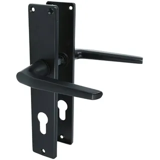 MS Beschläge Langschild (Profilzylinder) Türbeschlag Drückergarnitur Schwarz pulverbeschichtet