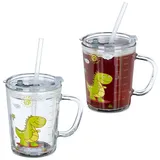 Relaxdays Trinkglas Kinder 0,4 l Gelb-Grün-Transparent 4 St.