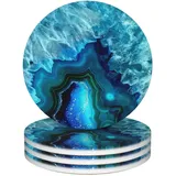 Keramik-Untersetzer, 4 Stück, rutschfeste Unterseite aus Kork, hellblau, türkis, Einweihungsgeschenke