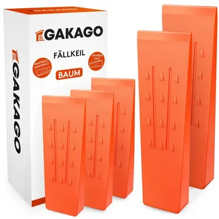 Gakago Fällkeil Set (5er Pack) - Rutschfeste Kunststoffkeile mit Widerhaken Schuppung und profilierter Maserung - schlagfest & frostbeständig in auffälliger orange Signalfarbe