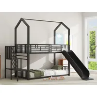 SeedWave Etagenbett Etagenbett für 2 Kinder mit Rutsche und Treppe, Hausdesign Hochbett, Metall-Stockbett, für Kinder und Jugendliche,90x200cm/140x200cm