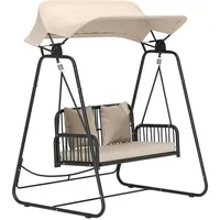 Outsunny - Hollywoodschaukel Rattan 2-Sitzer Gartenschaukel mit verstellbar Sonnendach Kissen Hängebank bis 240 kg belastbar Hängeschaukel Garten Schaukel 200kg 193x110x152cm Braun