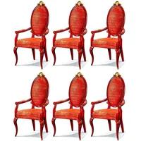Casa Padrino Luxus Barock Esszimmerstuhl Set Rot / Gold - Prunkvolles Barock Esszimmer Stühle 6er Set mit Armlehnen - Barock Esszimmer Möbel - Luxus Qualität - Made in Italy