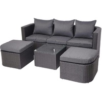 Mendler 3in1-Garnitur HWC-J37, Garten-/Lounge-Set Sonneninsel, Spun Poly halbrundes Poly-Rattan ~ anthrazit, Kissen dunkelgrau