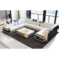 Sofa Dreams Wohnlandschaft Design Polster Stoff Sofa Ragusa U Form H Strukturstoff Stoffsofa, Couch wahlweise mit Hocker schwarz|weiß