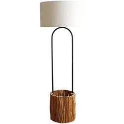 SalesFever Stehleuchte Treibholz 155cm|mit Pflanzenkorb|Schirm grobes Leinen|Gestell Treibholz & Metall|B34xT34xH155cm|natur–weiß–schwarz