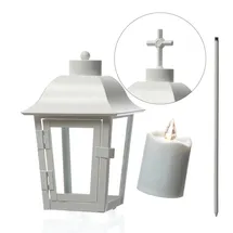 MARELIDA Grablaterne mit weißer LED Kerze mit 2 wechselbaren Spitzen/Erdspieß...