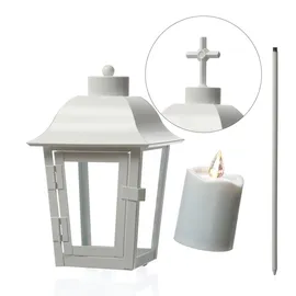 MARELIDA Grablaterne mit weißer LED Kerze mit 2 wechselbaren Spitzen/Erdspieß...