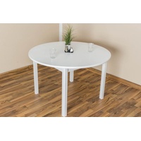 Tisch rund 120x120 cm Kiefer massiv, Farbe: Weiß