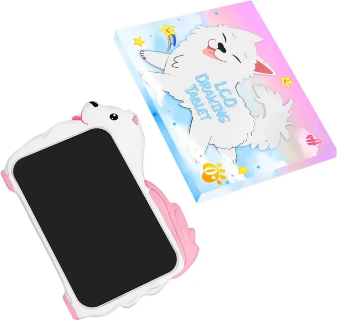 CHEERFUN 10 Zoll LCD-Tablet im Puppy-Design, Pink und Weiß – Kinderspielzeug für 3-8-Jährige, sicher, wiederverwendbar – tolles Geschenk zum Geburtstag und zu Weihnachten