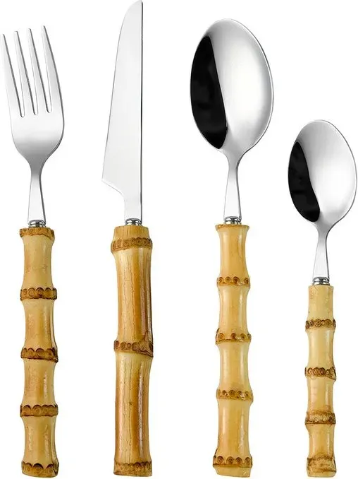 Fangyuan 4-teiliges Besteck-Set silberner Edelstahl mit Messer, Gabel, Löffel, hochwertiges Edelstahl-Besteck, spülmaschinenfestes Küchenset K34