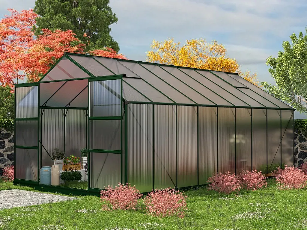 Gewächshaus mit Sockel - Polycarbonat - 16,8 m2 - Grün - IXORA