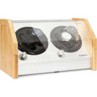 Klarstein Garonne 2 Drehteller für 4 Uhren, 3 Drehgeschwindigkeiten, 4 Rotationsmodi, Bambusgehäuse, Aluminium-Bedienfläche,