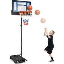 Costway Basketballständer 90/158-210 cm höhenverstellbar, Basketballkorb wetterbeständig mit Ständer & 2 Rädern, Korbanlage für Kinder, Jugen... - Blau/Schwarz