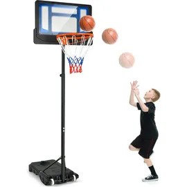 Costway Basketballständer 90/158-210 cm höhenverstellbar, Basketballkorb wetterbeständig mit Ständer & 2 Rädern, Korbanlage für Kinder, Jugen... - Blau/Schwarz