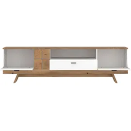 Die Möbelfundgrube Oreta TV-Lowboard 216x62x45 cm Weiß Hochglanz/Eiche MDF/Spanplatte
