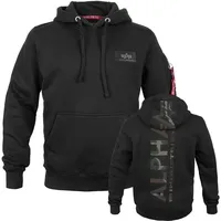 Alpha Industries Back Print Hoody black/woodland, Größe XXL