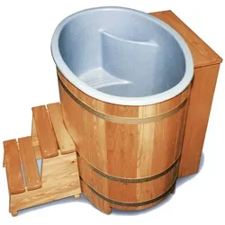 Sauna Bottich mit Kunststoffeinsatz und Nachfüllautomatik Ausführung Lärche