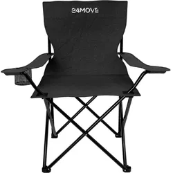 24MOVE® Campingstuhl Faltstuhl, schwarz, mit Getränkehalter und Tragetasche Outdoor, faltbar max. 100kg, Angerstuhl, Klappstuhl
