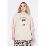 Studio Untold Damen große Größen Übergrößen Plus Size T-Shirt, Oversized, Palmen-Stickerei beige Melange 50+ 840770375-50+ - 50-52