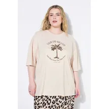 Studio Untold Damen große Größen Übergrößen Plus Size T-Shirt, Oversized, Palmen-Stickerei beige Melange 50+ 840770375-50+ - 50-52