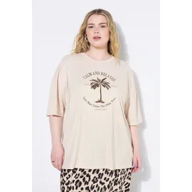 Studio Untold Damen große Größen Übergrößen Plus Size T-Shirt, Oversized, Palmen-Stickerei beige Melange 50+ 840770375-50+ - 50-52