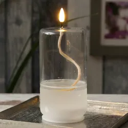 LED Kerze im Glas Öllampe Flüssigwachs Optik flackernd Timer H: 17,5cm rund