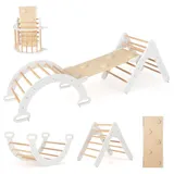 Costway Kletterbogen 4 in 1 mit Rutsche Grau/Naturbelassen