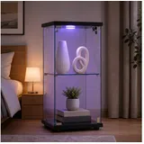 Simurq Glasvitrine Standvitrine mit LED und 1 Glastüren, 2 Lagen Glas Vitrinenschrank (Standvitrine aus Gehärtetes Glas und Holz, Glasschrank mit 1 Türen,Schloss,41x36,5x86,5 cm, Sammlervitrine) LED‐Beleuchtung schwarz