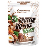 Ironmaxx 7K Protein 80 Plus Vegan - Haselnuss 500g Beutel | hochwertiges veganes Proteinpulver aus 7 verschiedenen Komponenten | wasserlösliches Proteinpulver ohne Zuckersatz