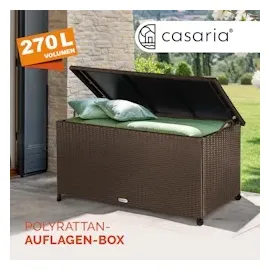 CASARIA Gartenbox Polyrattan Braun 117x53x60cm mit Griffen & Rollen