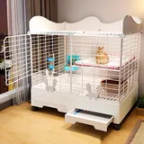 WXXSHGDW Hasenkäfig für Den Innenbereich, 2-Stufiger Kaninchenkäfig, Großer Kaninchenstall mit Lagerregal und Rädern, Kleintierkäfig, für Kaninchen, Frettchen, Chinchilla(White)