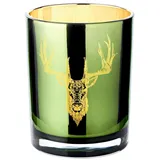 Edzard Teelichtglas Ted, außen grün innen gold, Hirsch-Design, Höhe 13 cm,