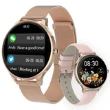 FOREVER Smartwatch Damen Rose Gold Velora SB-306 AMOLED-Touchscreen 1,19 Zoll - Schrittzähler Uhr Damen Pulsuhr Menstruationszyklus Schlafmonitor Kalorien Fitnessuhr Smartwatch Wasserdicht iOS/Android