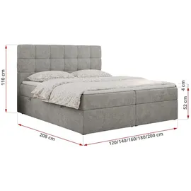 MKS Meble Boxspringbett 160x200 mit Matratze, Bett mit Multipocket - Matratze H3 und Topper, Polsterbett 160x200 mit Bettkasten und Kopfteil, ERNI ... - Hellgrau